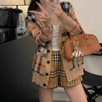 Classic plaid knitted cardigan jacket for women loose fit sweater for women single breasted top for women-Casual Fashion - The Artisan's Wardrobe