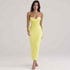Solid Color Strapless Fishbone Back Dress with Slit - Tight and Sexy Fit-Casual Fashion - The Artisan's Wardrobe