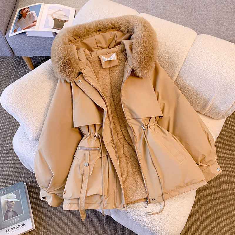 Thin Down Cotton Fur Jacket with Fashionable Thick Fur Integration-Casual Fashion - The Artisan's Wardrobe