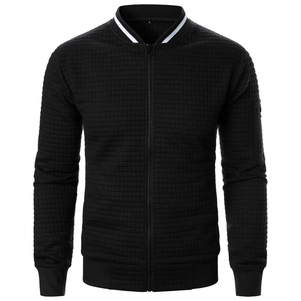 Men's Plaid Sweatshirt Jacket with Zipper and Stand-Up Collar - Casual Cardigan Style-Casual Fashion - The Artisan's Wardrobe