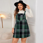 Oversized Fall Dresses Women V Neck Plaid Sleeveless Mini Pinafore Overall with Pockets for Casual and Bridesmaid Wear-Casual Fashion - The Artisan's Wardrobe