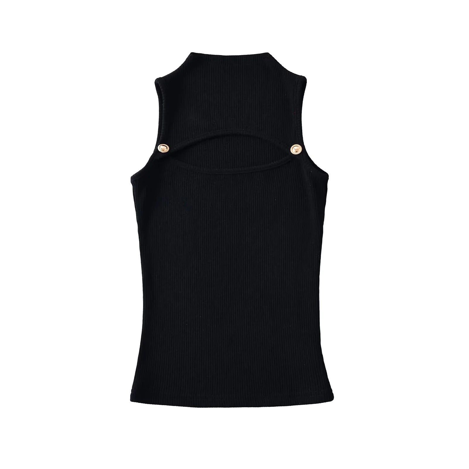 Half High Neck Sleeveless Top with Chest Hollow Out Design-Casual Fashion - The Artisan's Wardrobe