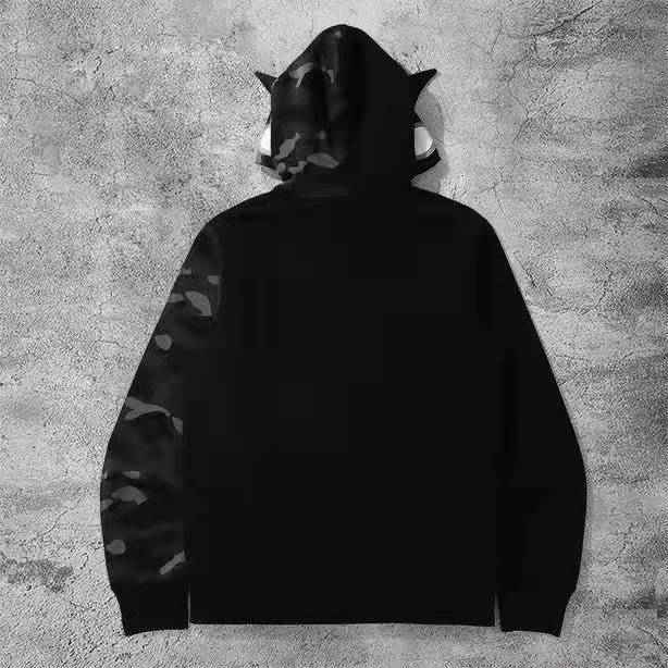 New trendy cartoon printed camouflage patchwork cardigan with zipper and hoodie for teenagers' casual hoodie