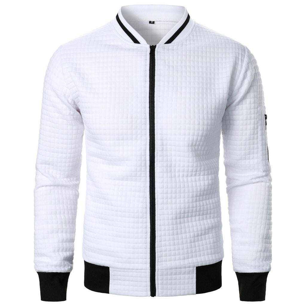 Men's Plaid Sweatshirt Jacket with Zipper and Stand-Up Collar - Casual Cardigan Style-Casual Fashion - The Artisan's Wardrobe
