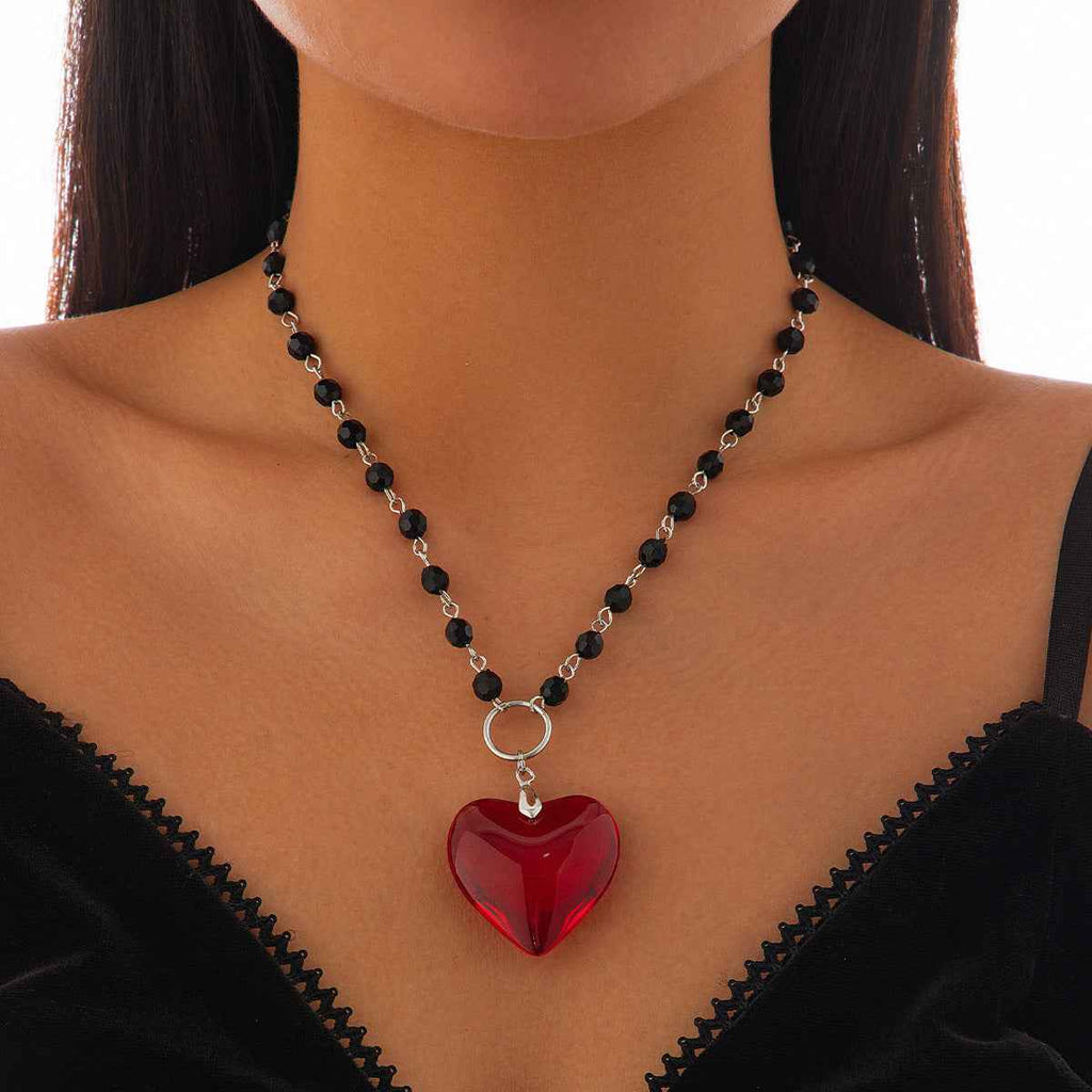 Heart Shaped Pendant Necklace - Personalized Bead Crystal Collarbone Chain for Halloween-Casual Fashion - The Artisan's Wardrobe