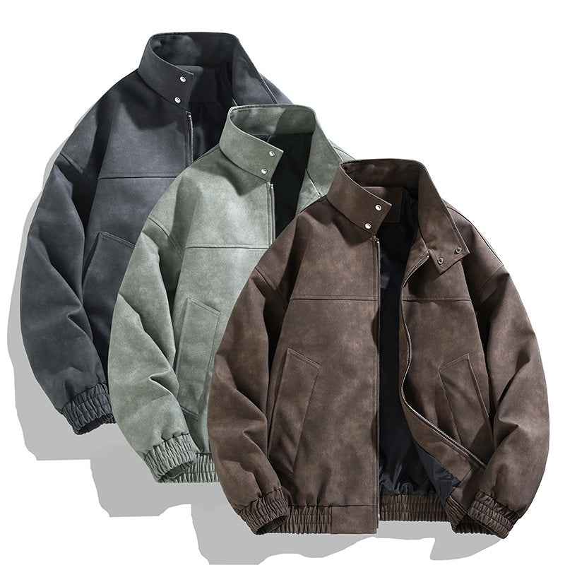 Wholesale Men's Tie-Dye Leather Jacket - Retro PU Spring Autumn Casual Stand Collar Style-Casual Fashion - The Artisan's Wardrobe