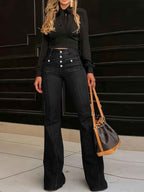 Button Fly High Waist Flare Jeans for Effortless Style and Comfort-Casual Fashion - The Artisan's Wardrobe