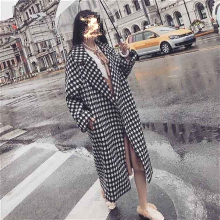 woolen coat for women in checkered design, medium to long length, slim fit windbreaker