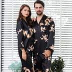Silk Couple Sleepwear Long Sleeved Set with Dragon and Phoenix Print for Men and Women-Casual Fashion - The Artisan's Wardrobe