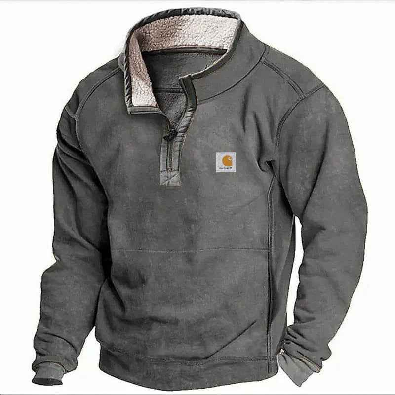 Men's Casual Hoodie with Stand Collar, Zipper Closure, and Fleece Lining for Autumn and Winter-Casual Fashion - The Artisan's Wardrobe