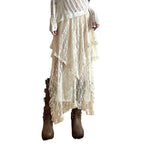 Leisure Vacation Style Low Waist Lace Half Skirt - Double Layered Irregular Design for Women-Casual Fashion - The Artisan's Wardrobe