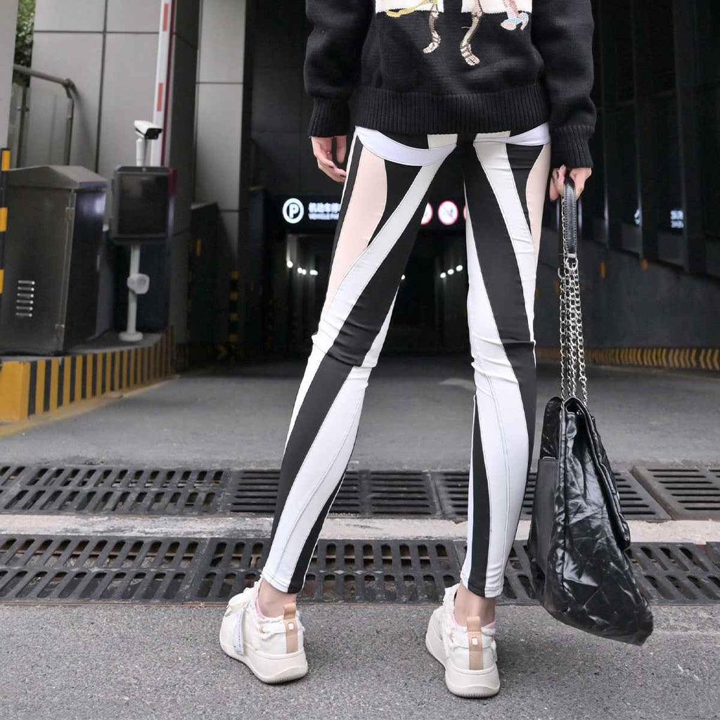 High Waisted Elastic Leggings with Splicing Design - High-End Women's Light Luxury Apparel-Casual Fashion - The Artisan's Wardrobe