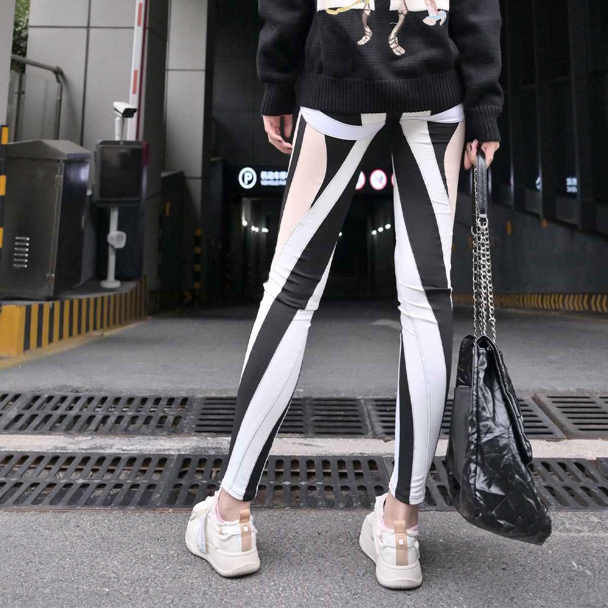 High Waisted Elastic Leggings with Splicing Design - High-End Women's Light Luxury Apparel-Casual Fashion - The Artisan's Wardrobe