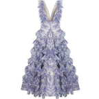 Vacation Style Light Colored V-Neck Lace Dress with Irregular Flying Sleeves and Pleated Design-Casual Fashion - The Artisan's Wardrobe