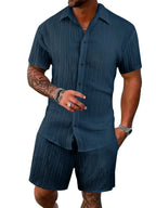 Men's Plus Size Short Sleeve Shirt and Shorts Set in Full Size-Casual Fashion - The Artisan's Wardrobe