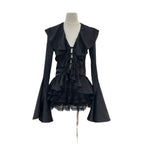 Girl Satin Shirt and Skirt Set - Long Sleeve Lace Horn Top with Folded Cake Half Skirt for Autumn-Casual Fashion - The Artisan's Wardrobe