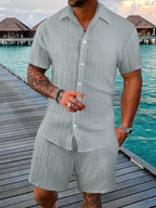 Men's Plus Size Short Sleeve Shirt and Shorts Set in Full Size-Casual Fashion - The Artisan's Wardrobe
