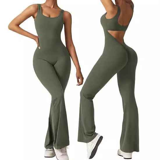 Women's Backless Jumpsuit - Sexy Sleeveless Flared Yoga Vest for Lifting Hips-Casual Fashion - The Artisan's Wardrobe