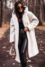 Long Sleeved Woolen Coat for Women - Stylish Long Net Color Design-Casual Fashion - The Artisan's Wardrobe