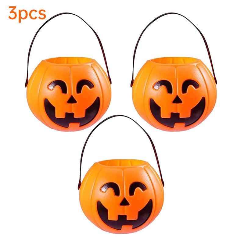 3-Pack Halloween Pumpkin Buckets - 7-Inch Plastic Trick-or-Treat Candy Holders & Home Decor-Casual Fashion - The Artisan's Wardrobe