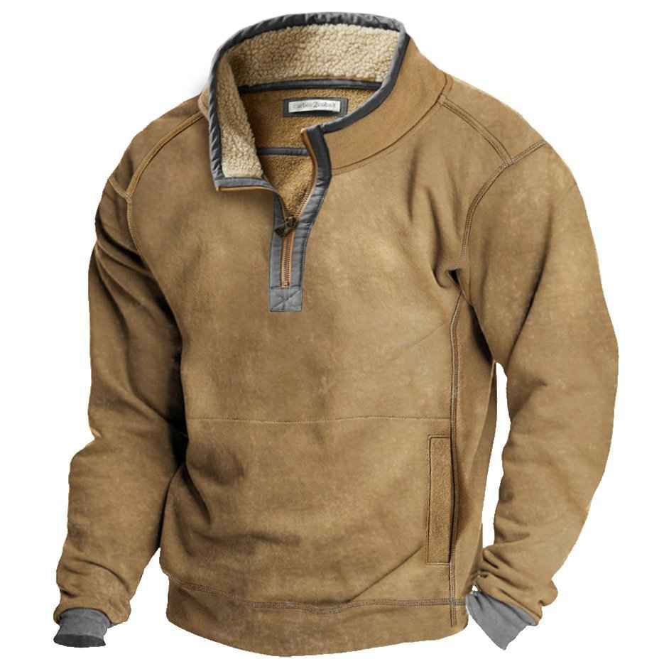 Men's Casual Hoodie with Stand Collar, Zipper Closure, and Fleece Lining for Autumn and Winter-Casual Fashion - The Artisan's Wardrobe