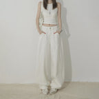 White High-Waisted Knife-Edge Jeans Women Casual Slim-Fit Wide-Leg Pants
