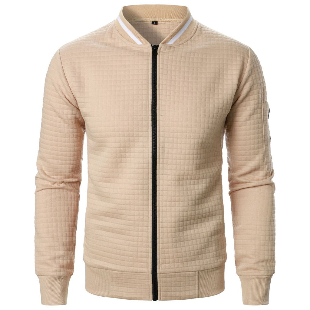 Men's Plaid Sweatshirt Jacket with Zipper and Stand-Up Collar - Casual Cardigan Style-Casual Fashion - The Artisan's Wardrobe