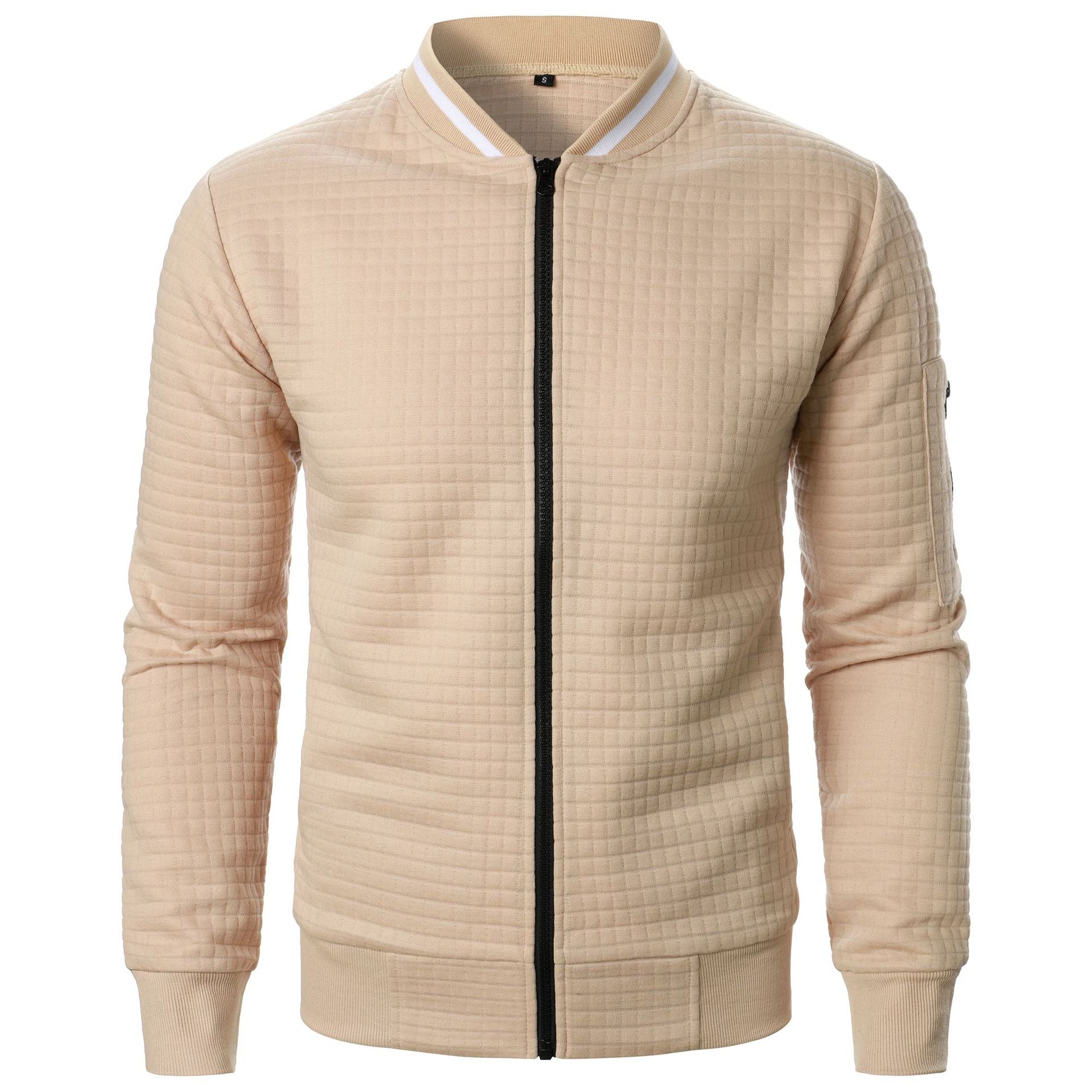 Men's Plaid Sweatshirt Jacket with Zipper and Stand-Up Collar - Casual Cardigan Style-Casual Fashion - The Artisan's Wardrobe