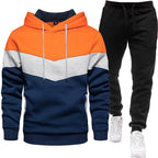 Men's three color hoodie sports suit, fashionable and casual, spring and autumn splicing hooded top, long pants two-piece set-Casual Fashion - The Artisan's Wardrobe