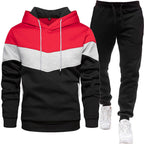 Men's three color hoodie sports suit, fashionable and casual, spring and autumn splicing hooded top, long pants two-piece set-Casual Fashion - The Artisan's Wardrobe