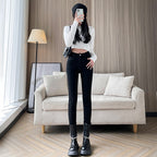 Velvet High Waisted Leggings for Women - Tight Fitting Pencil Black Pants-Casual Fashion - The Artisan's Wardrobe