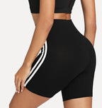 Contrast Striped Biker Shorts for Women - Stylish Black Active Wear Cycling Shorts-Casual Fashion - The Artisan's Wardrobe
