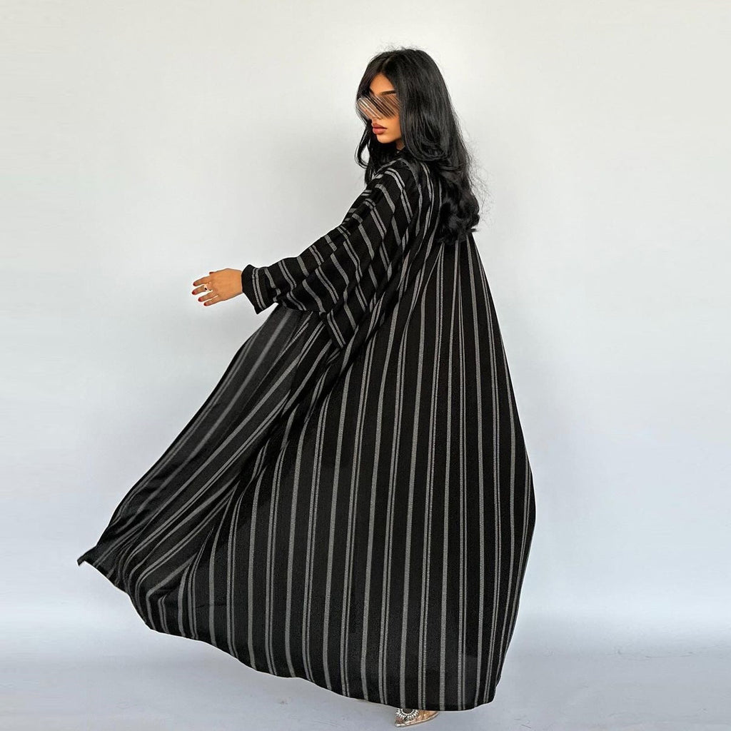 Muslim Women's Striped Cardigan Long Zebra Print Abaya Jacket-Casual Fashion - The Artisan's Wardrobe