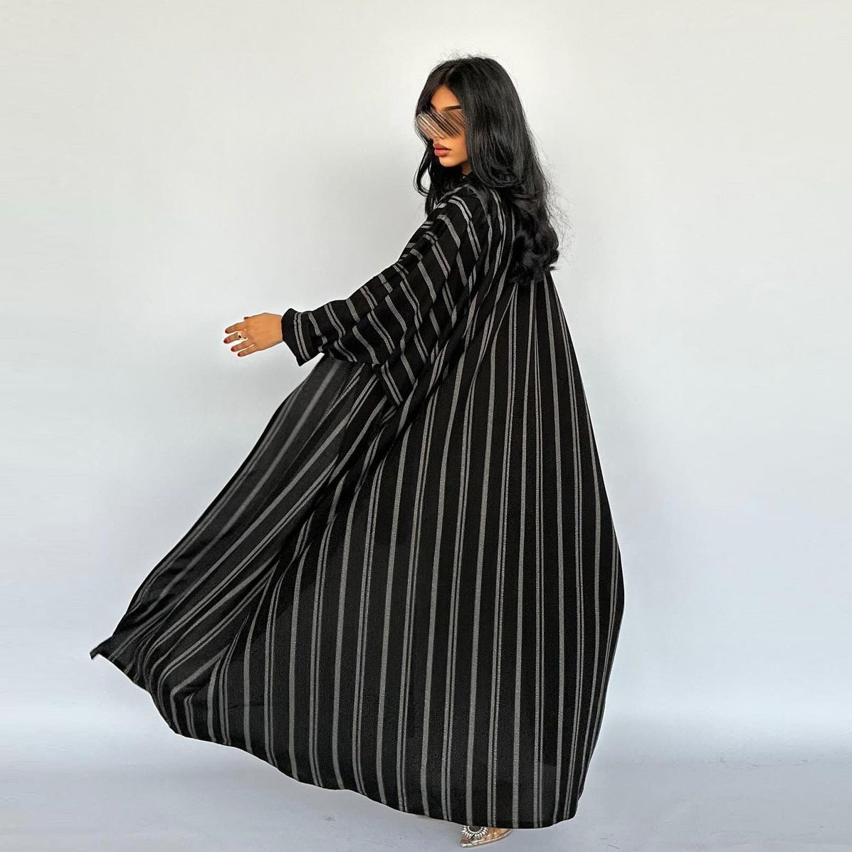 Muslim Women's Striped Cardigan Long Zebra Print Abaya Jacket-Casual Fashion - The Artisan's Wardrobe