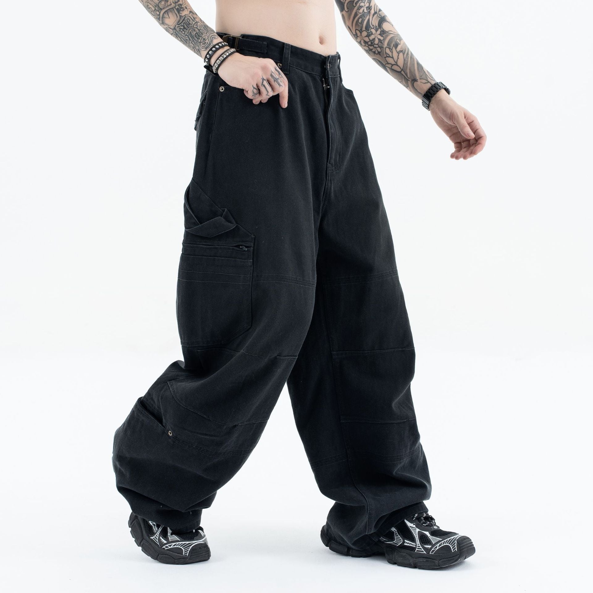 Men's Wide Leg Work Jeans - Loose Fit, Washed Multi-Pocket Casual Design-Casual Fashion - The Artisan's Wardrobe