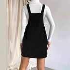 Corduroy Sleeveless Slip Dress - Solid Color Loose Fit Dress-Casual Fashion - The Artisan's Wardrobe