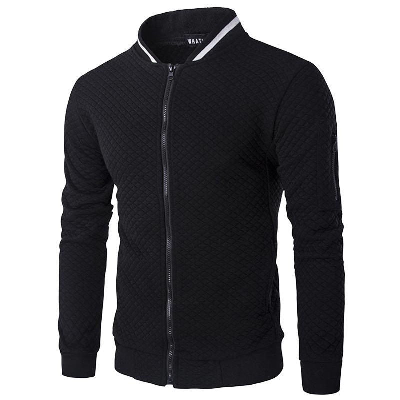 Men's Plaid Collar Sweatshirt Jacket - Zipper Stand Up Collar Cardigan in Solid Colors-Casual Fashion - The Artisan's Wardrobe