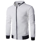 Men's Plaid Collar Sweatshirt Jacket - Zipper Stand Up Collar Cardigan in Solid Colors-Casual Fashion - The Artisan's Wardrobe