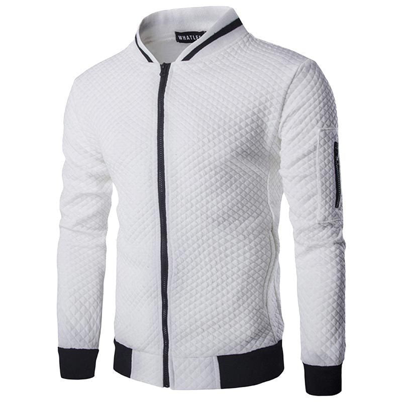 Men's Plaid Collar Sweatshirt Jacket - Zipper Stand Up Collar Cardigan in Solid Colors-Casual Fashion - The Artisan's Wardrobe