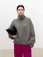 High Neck Cashmere Sweater Women - Loose Thick Woolen Sweater with Knitted Base-Casual Fashion - The Artisan's Wardrobe