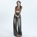 Wide-Leg Jeans Women's New Washed High-Waisted Loose Distressed Straight Leg Floor-Length Pants