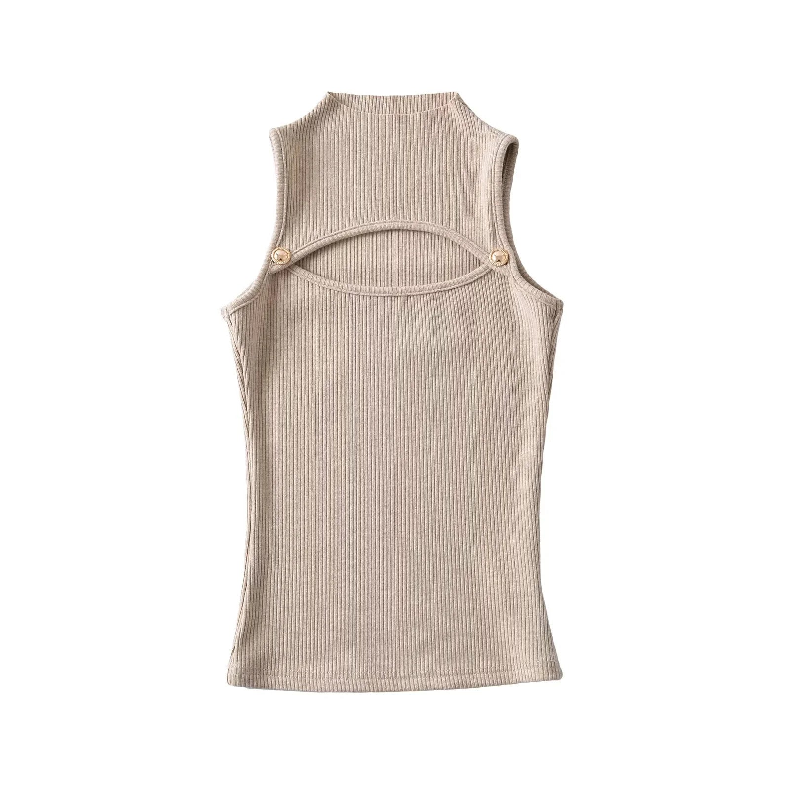 Half High Neck Sleeveless Top with Chest Hollow Out Design-Casual Fashion - The Artisan's Wardrobe