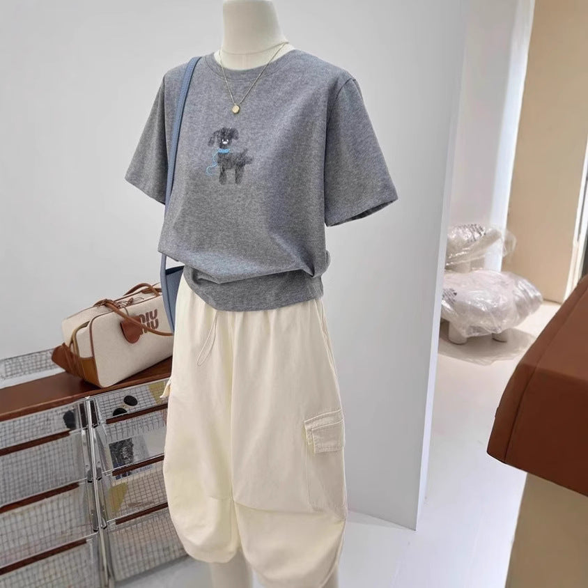 Style Dog Print Embroidery T-Shirt for Women - Pure Cotton Casual Slim Fit Top-Casual Fashion - The Artisan's Wardrobe