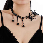 Dark Style Spider Necklace Halloween with Crystal Woven Design and Tassel Large Round Bead Collarbone Chain-Casual Fashion - The Artisan's Wardrobe