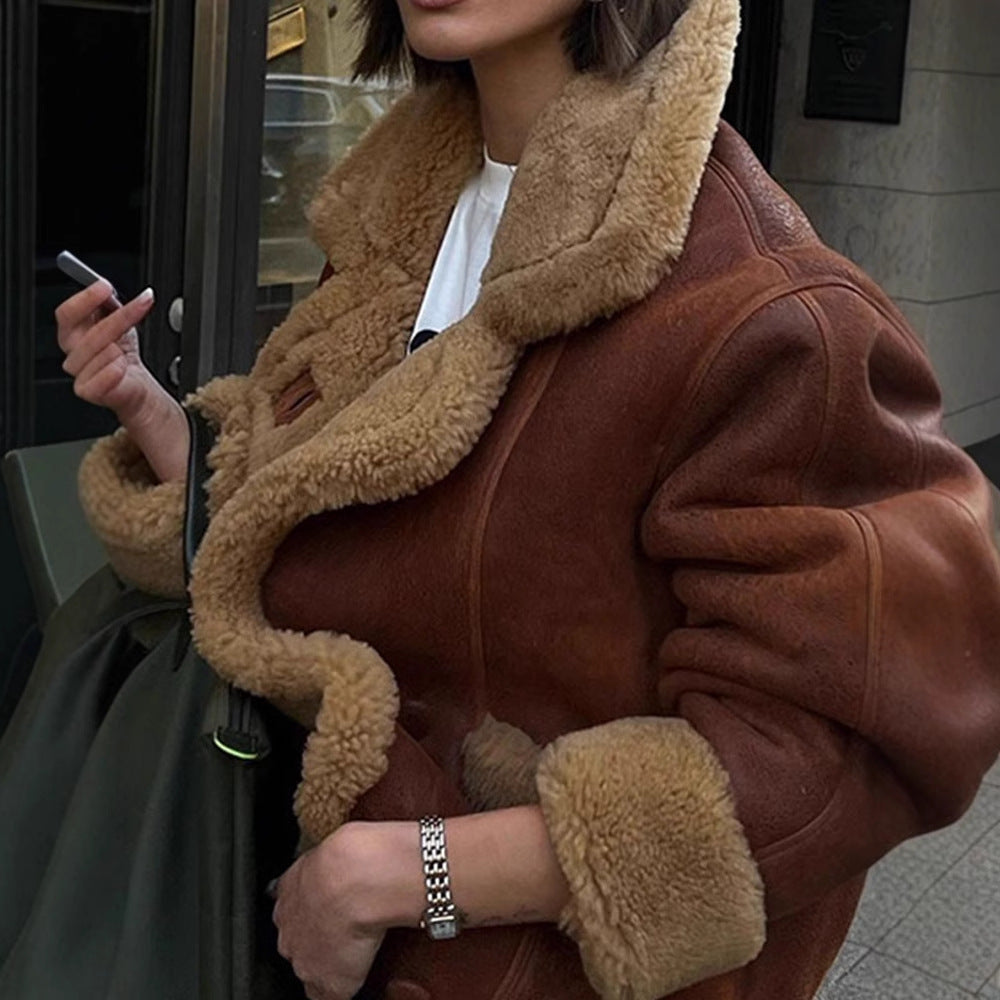 European and American Fur One-Piece Jacket - Cozy Lamb Wool Coat for Autumn and Winter-Casual Fashion - The Artisan's Wardrobe