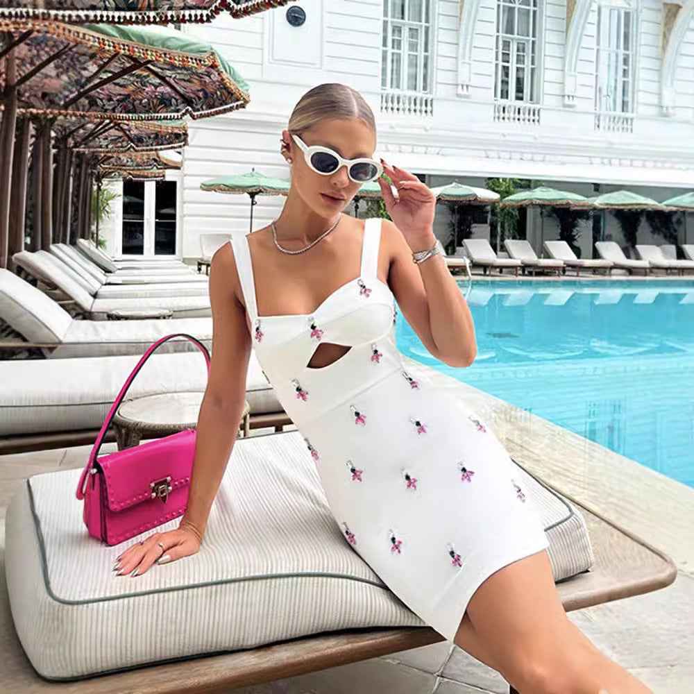 European and American Women's Sexy Suspender Dress with Sewn Diamond and Bandage High Waist Short Skirt-Casual Fashion - The Artisan's Wardrobe