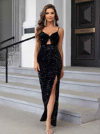 Women's Sequin Camouflage Dress with Split Thigh Design-Casual Fashion - The Artisan's Wardrobe