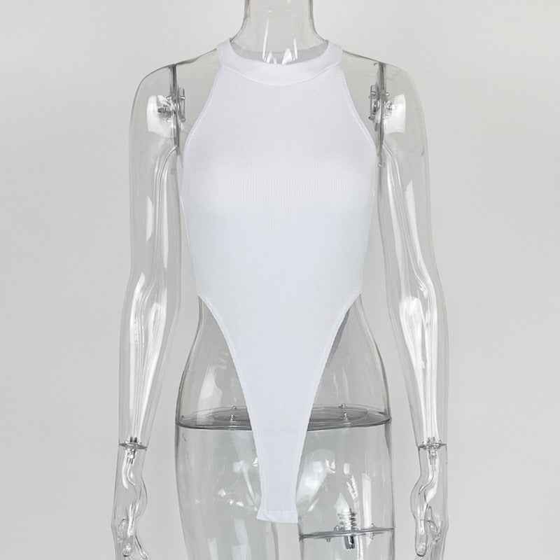 European and American women's slim fit vest top sexy hanging neck sleeveless high slit jumpsuit