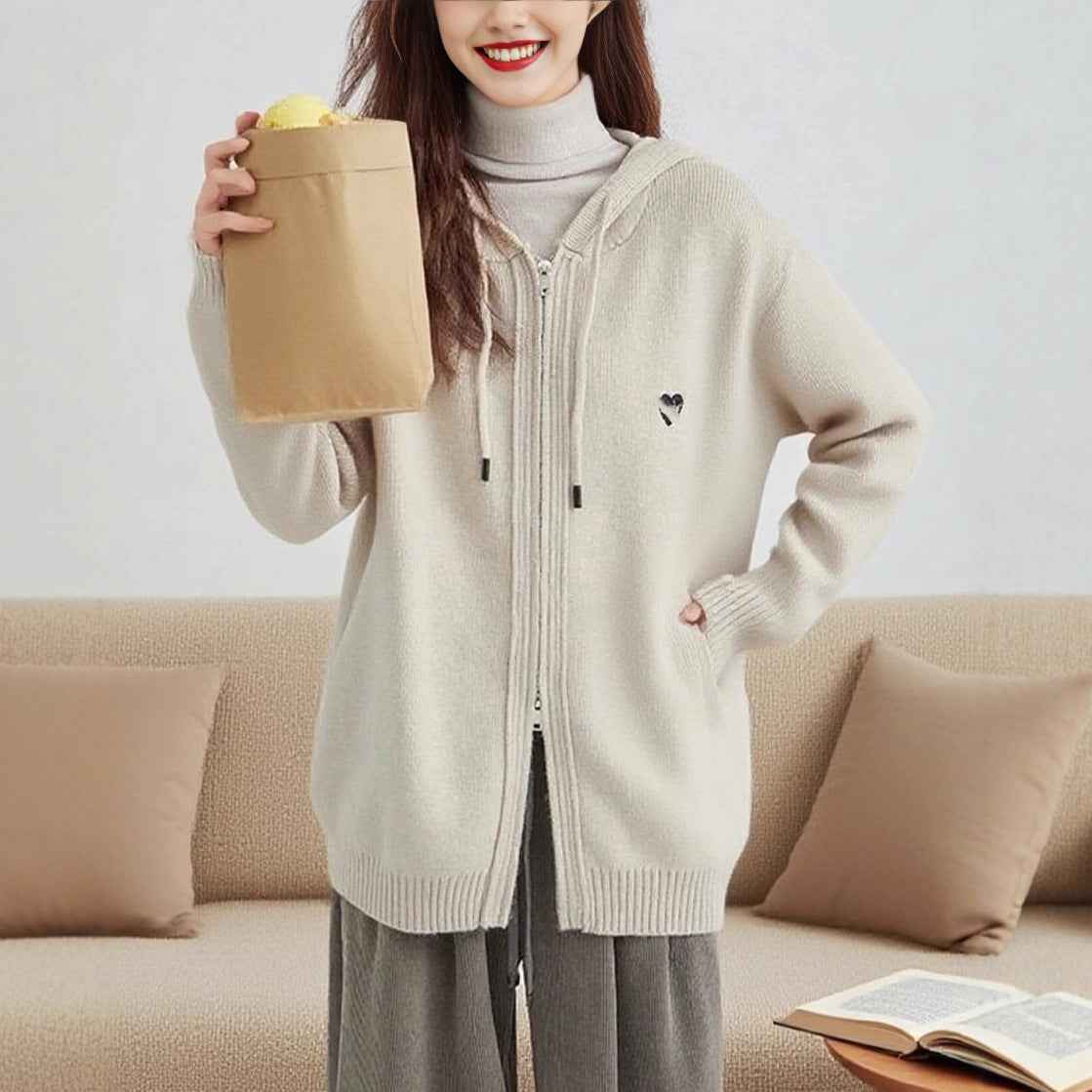 Hooded Double-Zip Cardigan for Women - Loose Slim Casual Sweater Jacket-Casual Fashion - The Artisan's Wardrobe