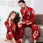Silk Couple Sleepwear Long Sleeved Set with Dragon and Phoenix Print for Men and Women-Casual Fashion - The Artisan's Wardrobe